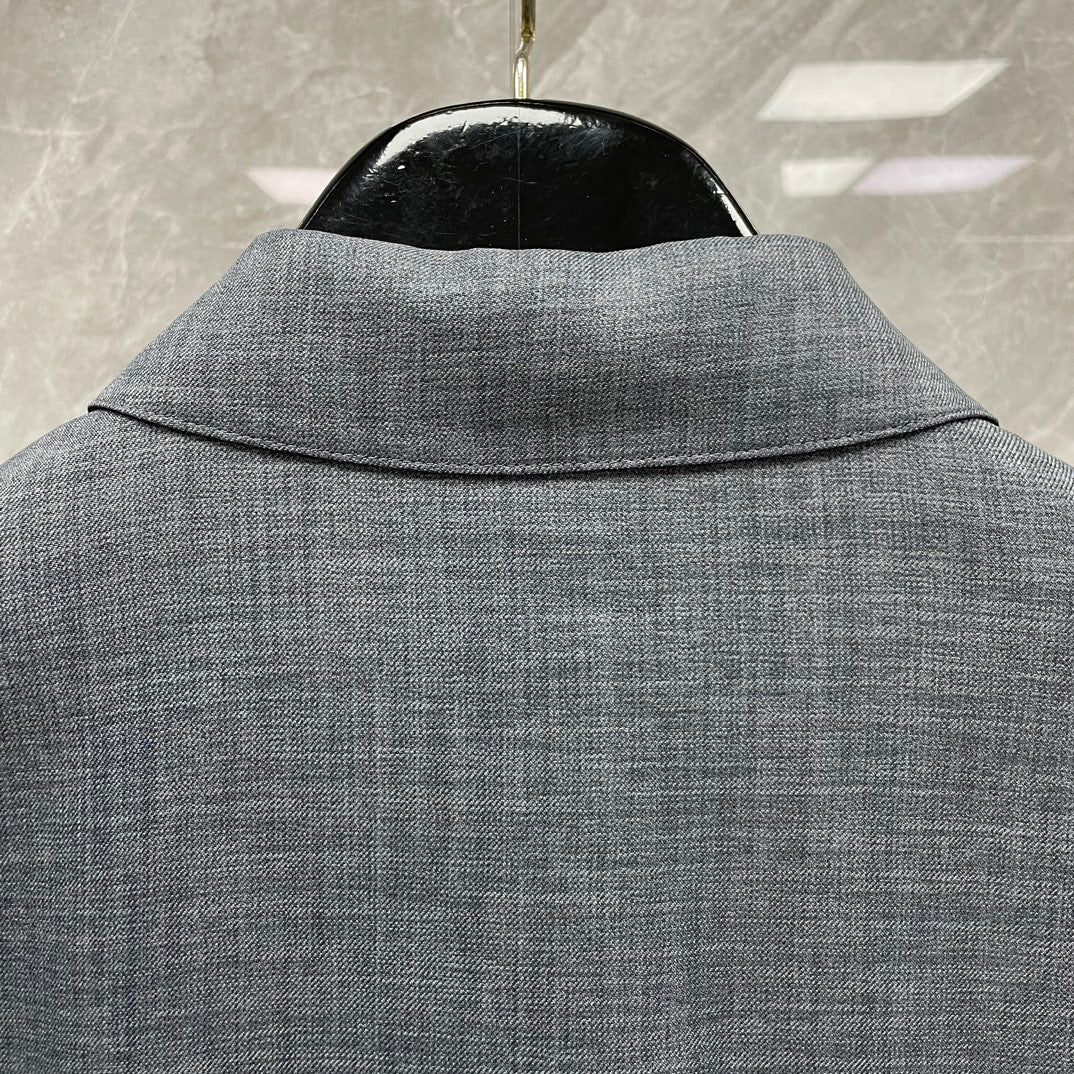 Men's 4 - Bar Casual Jacket with Signature Grosgrain Detail by Thom Browne, outerwear detail view
