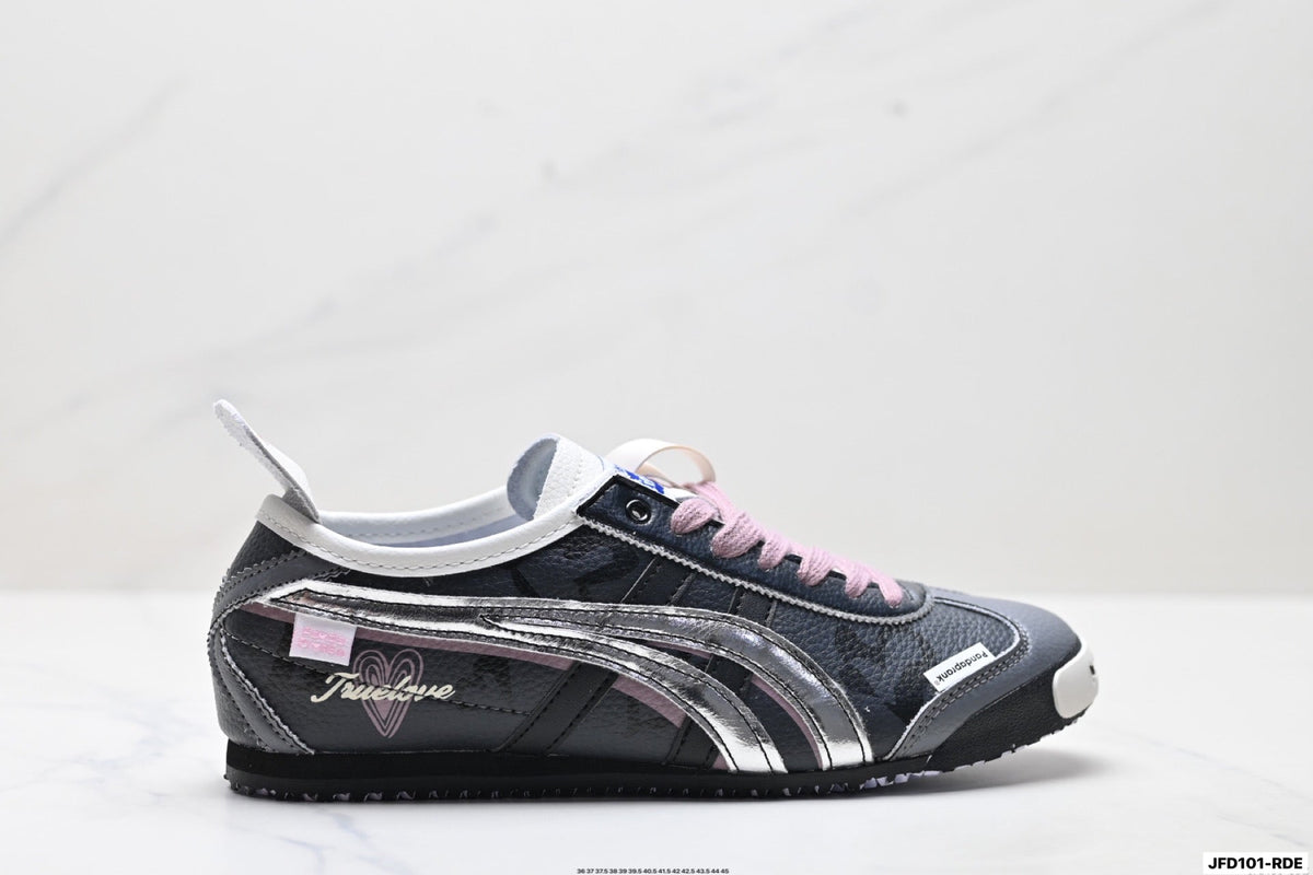 Onitsuka Tiger Retro Low Top Black Pink Silver Unisex Shoes Style 25 detail view 2