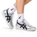 Onitsuka Tiger Retro Low Top Metallic Silver Black Unisex Shoes Style 18 main angled pair view