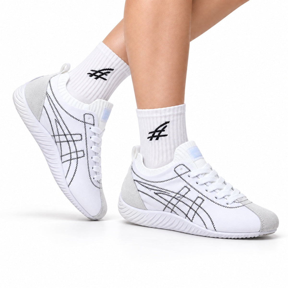 Onitsuka Tiger Low Profile Runner White Line Art Unisex Shoes Style 32 main angled pair view