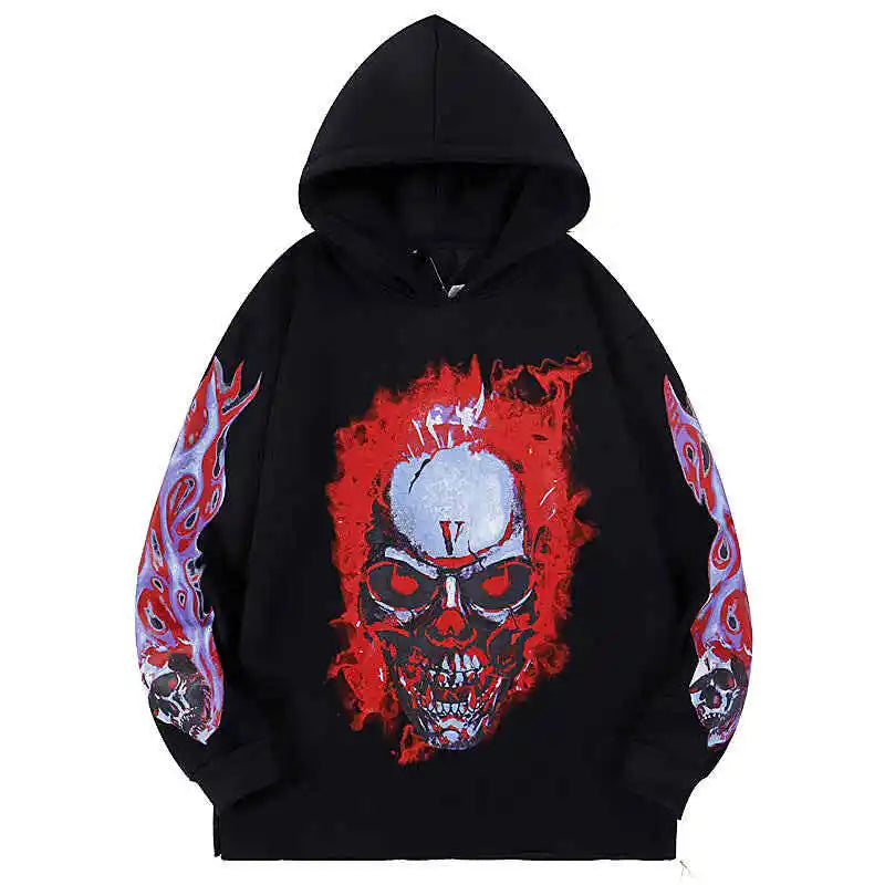 Skully Red Flame Hoodie
