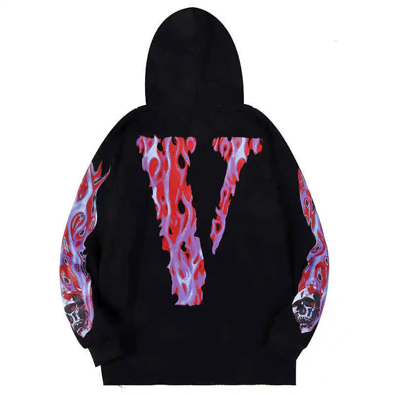 Skully Red Flame Hoodie