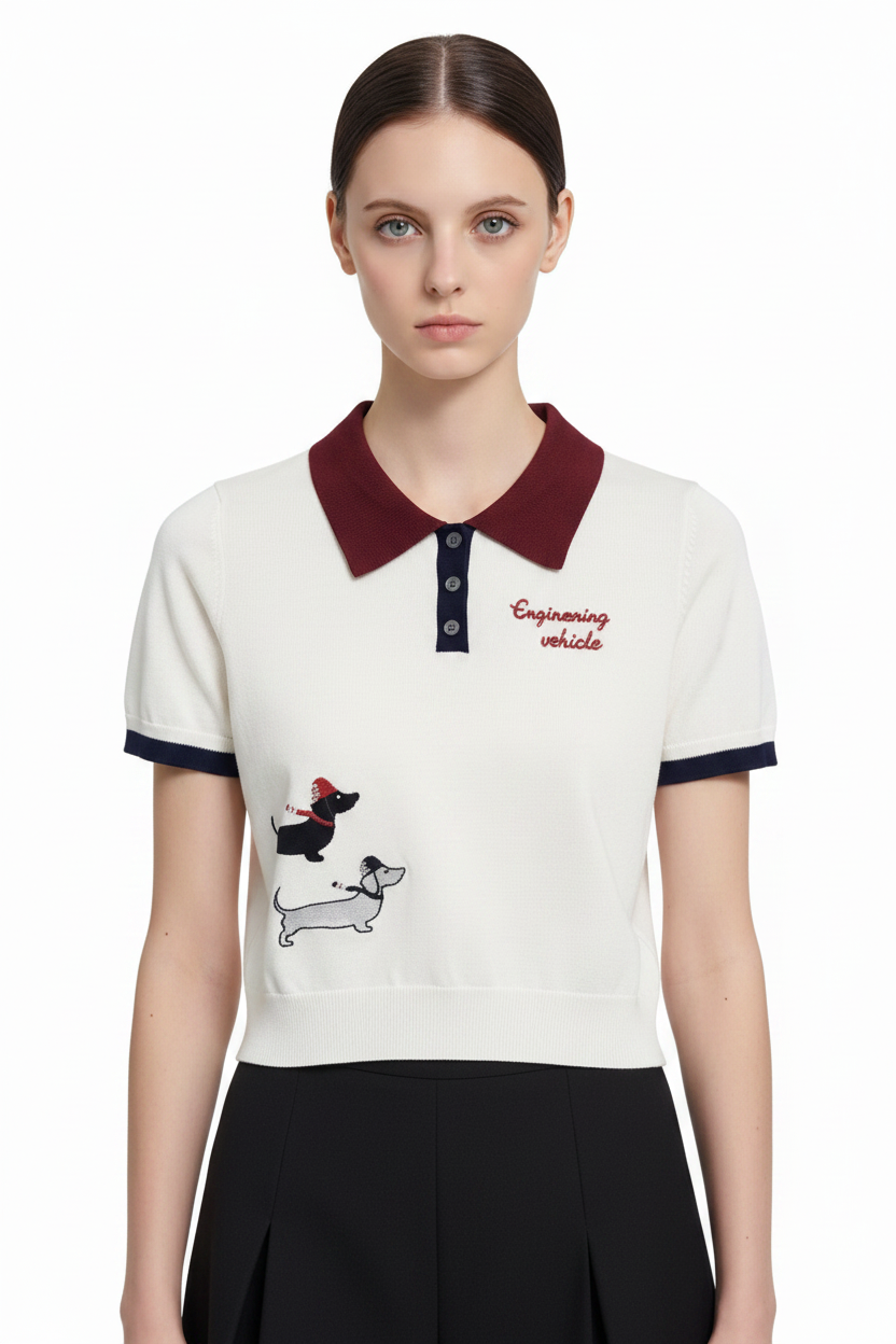 New Puppy-Embroidered Knitted T-Shirt - Image 2